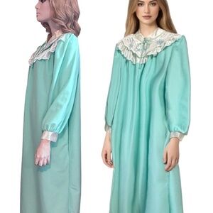 Vintage Apostrophe Fleece Flannel Dressing Gown Robe House Dress Front Zip Plush